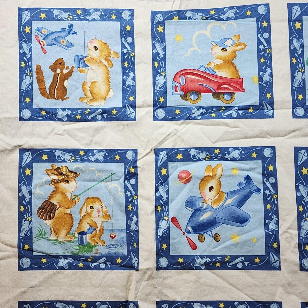 Vintage Michael Miller Bunnies At Play Fabric‎ Panel Francesca Palazzola Rabbits